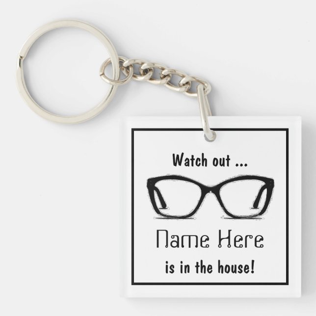 Personalized Funny "Watch out" Black Spectacles Keychain (Front)