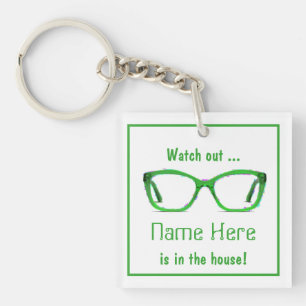 Personalized Funny "Watch out" Green Spectacle Art Keychain