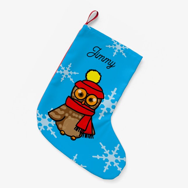 Personalized Funny Winter Owl Holiday Small Christmas Stocking (Front (Hanging))