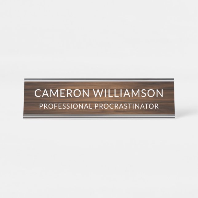 Personalized Funny Wood Panelling Procrastinator Desk Name Plate (Front)