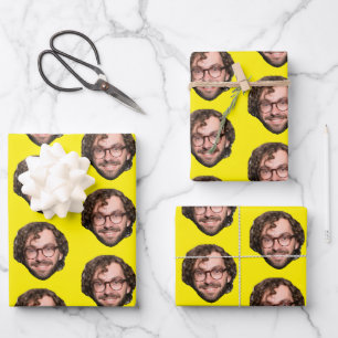 Personalized Funny Yellow Custom Face Photo Wrapping Paper Sheet