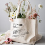 Personalized Funtie Definition Quote Large Tote Bag<br><div class="desc">This Funtie definition quote design is the perfect way to celebrate the special bond your sister shares with your child as a "Fun Aunt". This design is something that not only brightens her life but also captures the unique joy and love she brings to your family. Whether it's for a...</div>
