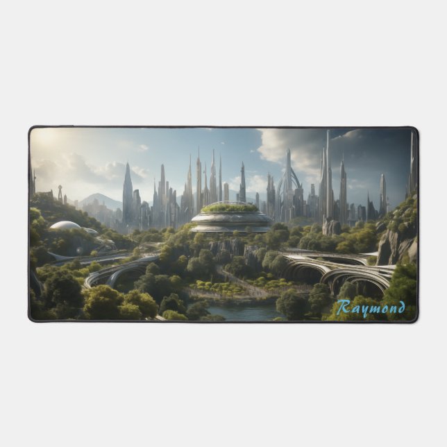Personalized Future City Landscape Desk Mat  (Front)