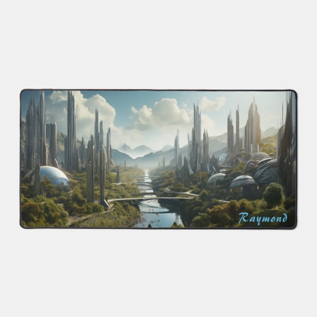 Personalized Future City Landscape Desk Mat  (Front)