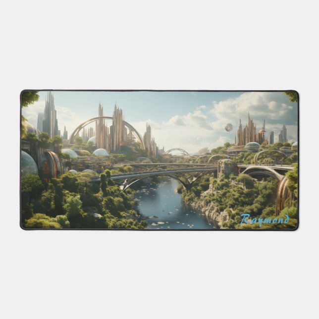 Personalized Future City Landscape Desk Mat  (Front)