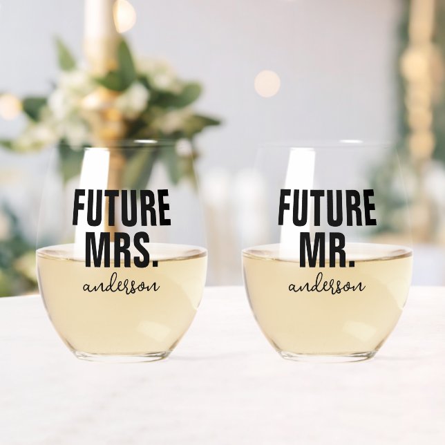 Personalized Future Mr and Mrs Name Wedding  Stemless Wine Glass (Insitu (Wedding))