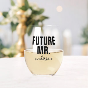 Personalized Future Mr Name Wedding Stemless Wine Glass