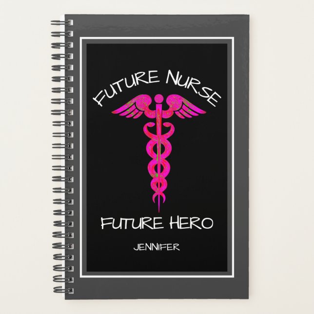 Personalized Future Nurse Medical Pink Caduceus Planner (Front)
