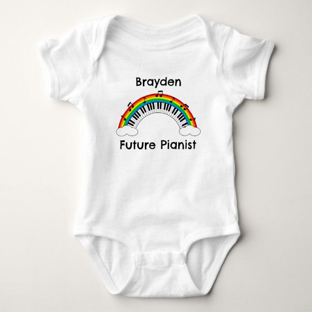 Personalized Future Pianist Rainbow Baby Bodysuit (Front)