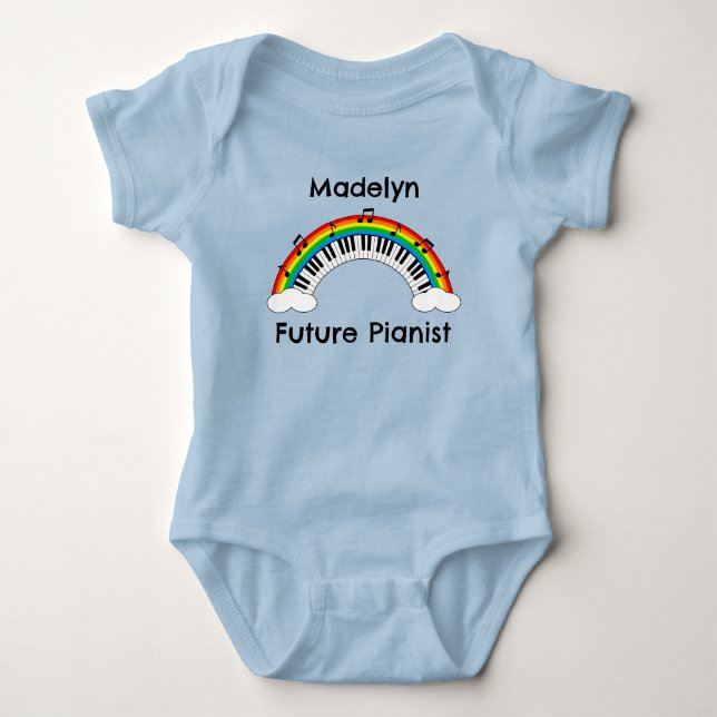 Personalized Future Pianist Rainbow Baby Bodysuit (Front)