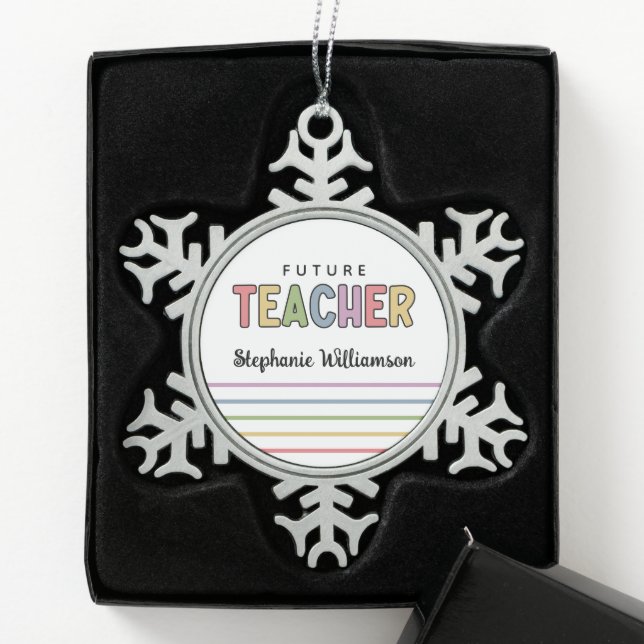 Personalized Future Teacher Colourful Cute Gifts Snowflake Pewter Christmas Ornament (Box)