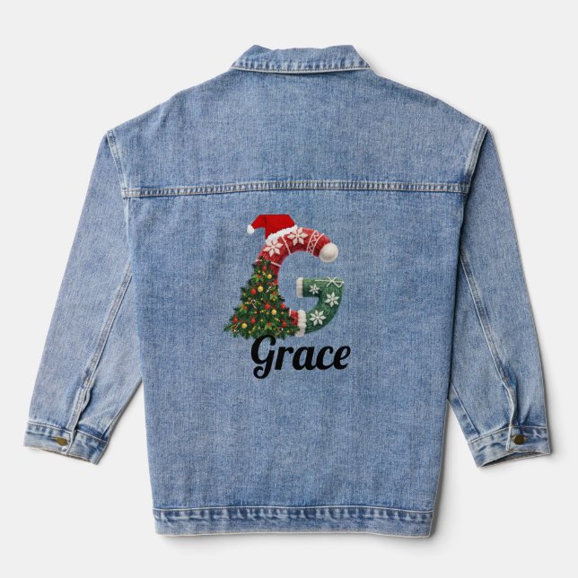 Personalized "G" Christmas Letter  Denim Jacket (Back)