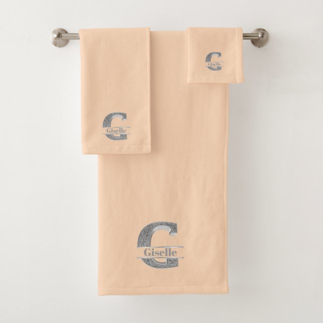 Personalized G Initial Silver Monogram Your Name B Bath Towel Set (Insitu)