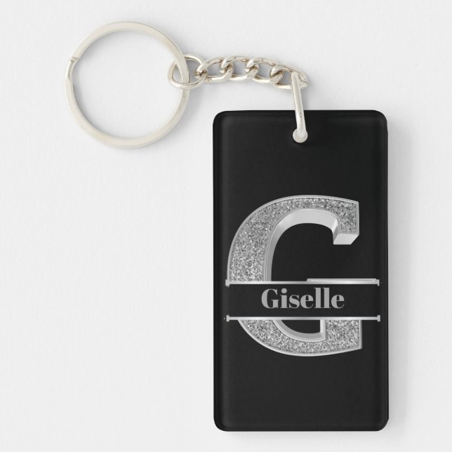 Personalized G Initial Silver Monogram Your Name   Keychain (Front)