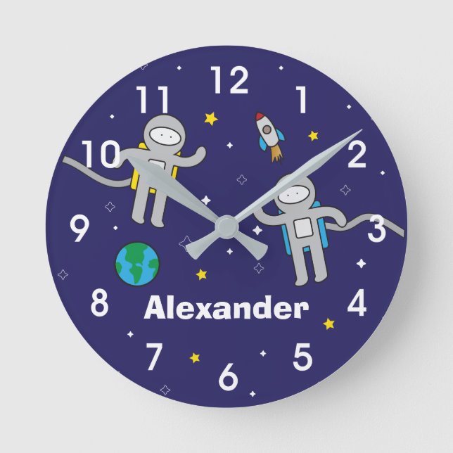 Personalized Galaxy Astronaut Outer Space Round Clock (Front)
