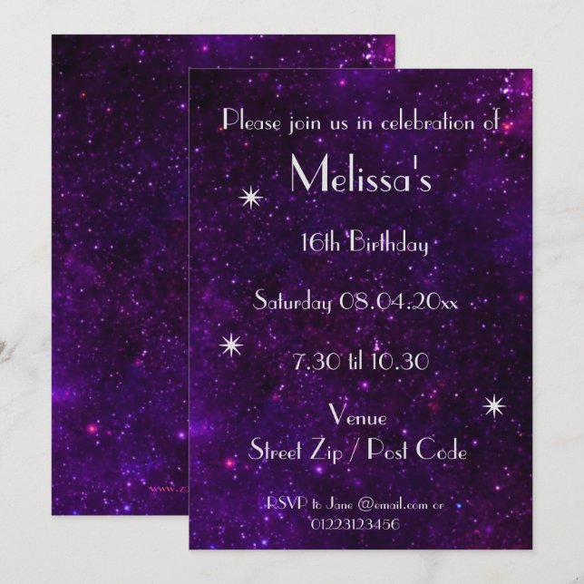 Personalized Galaxy Party Invitation (Front/Back)