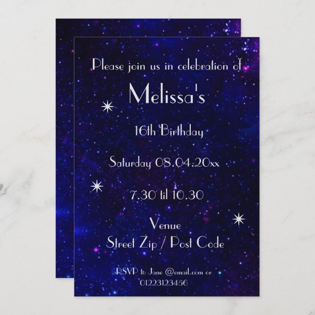 Personalized Galaxy Party Invitation (Front/Back)