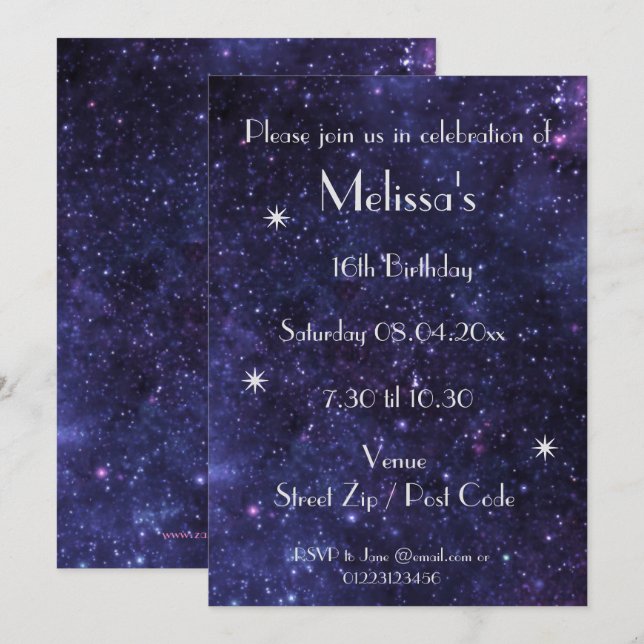 Personalized Galaxy Party Invitation (Front/Back)