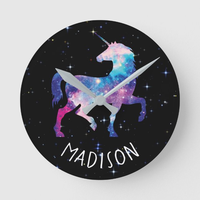 Personalized Galaxy Unicorn Round Clock (Front)