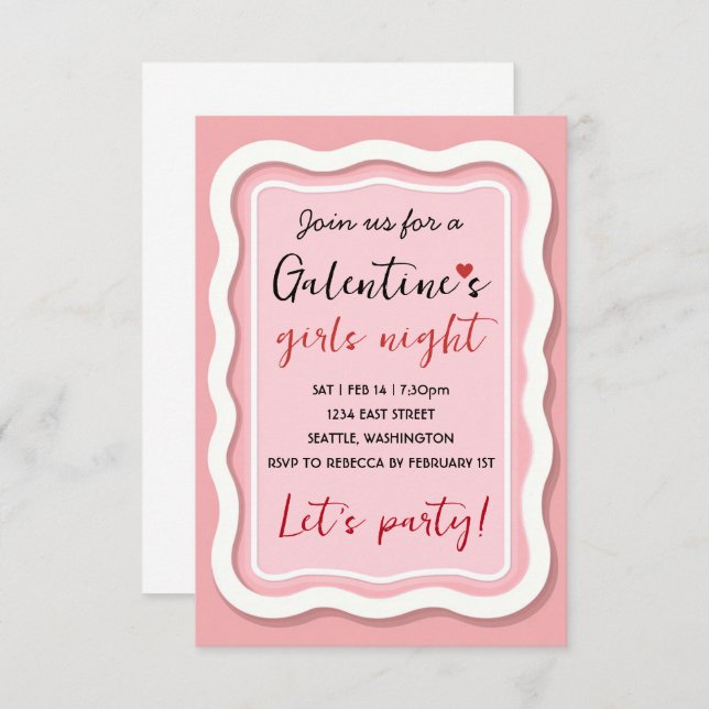 Personalized Galentines Pink Party Invitation (Devant / Derrière)