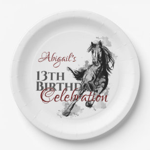 Personalized Galloping Horse Sketch Birthday Paper Plate