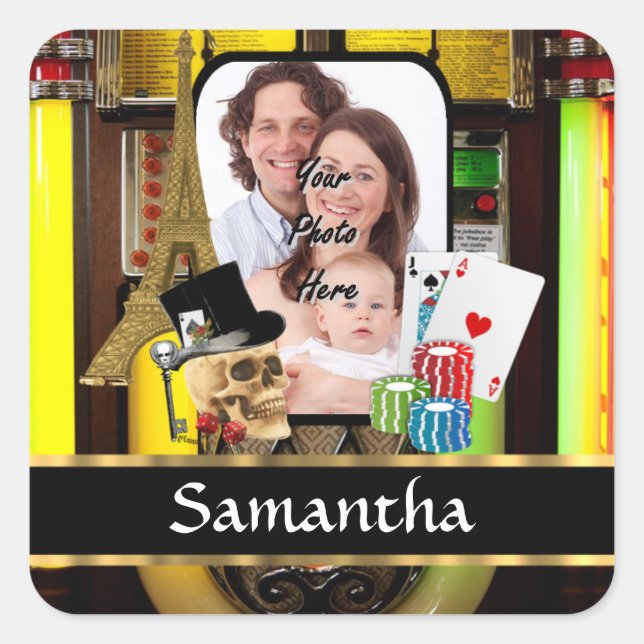 Personalized gambler square sticker (Front)