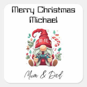 Personalized Gamer Christmas Card Square Sticker
