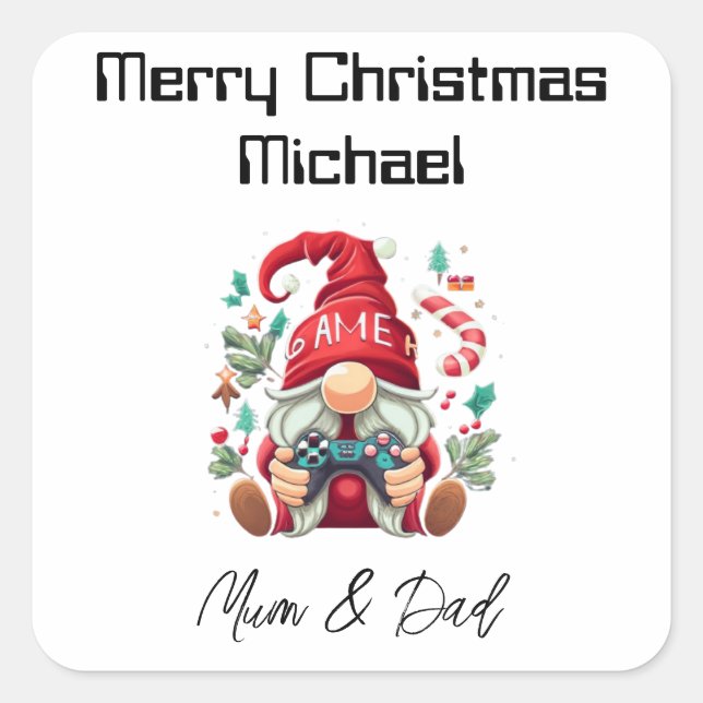 Personalized Gamer Christmas Card Square Sticker (Front)