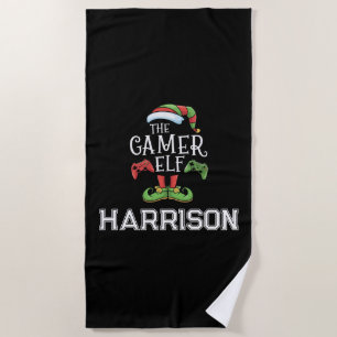 Personalized Gamer Elf Christmas Video Gaming  Beach Towel