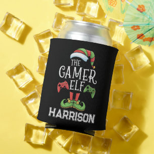 Personalized Gamer Elf Christmas Video Gaming Can Cooler