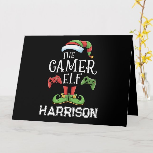 Personalized Gamer Elf Christmas Video Gaming  Card (Yellow Flower)