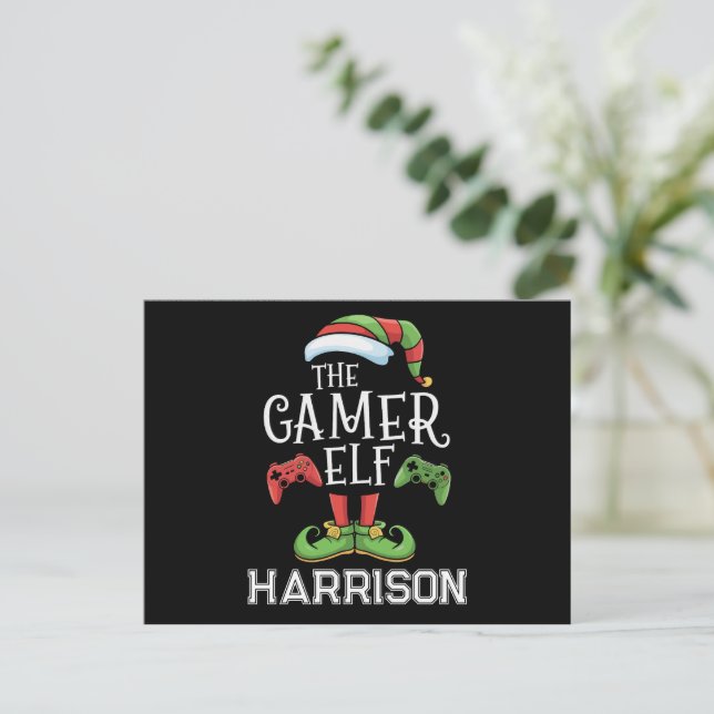 Personalized Gamer Elf Christmas Video Gaming  Holiday Postcard (Standing Front)