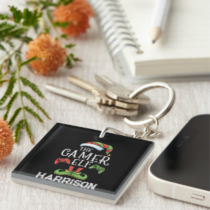 Personalized Gamer Elf Christmas Video Gaming  Keychain