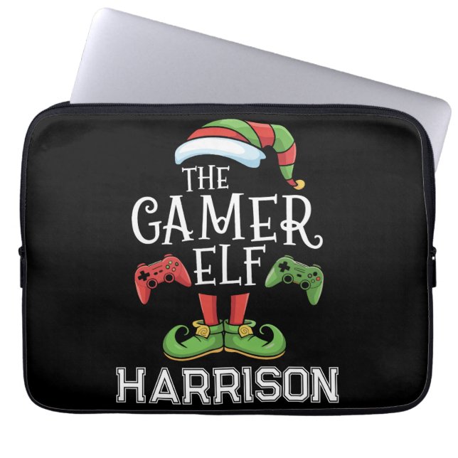 Personalized Gamer Elf Christmas Video Gaming  Laptop Sleeve (Front)