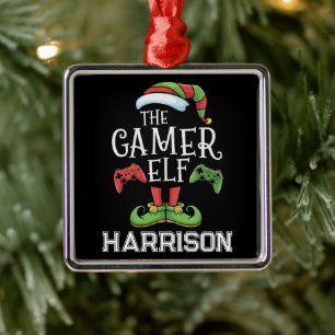 Personalized Gamer Elf Christmas Video Gaming Metal Ornament