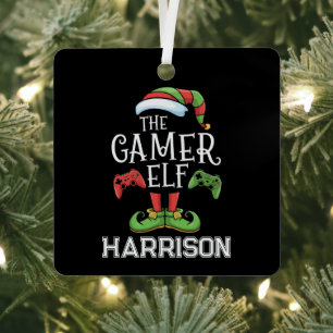 Personalized Gamer Elf Christmas Video Gaming Metal Ornament