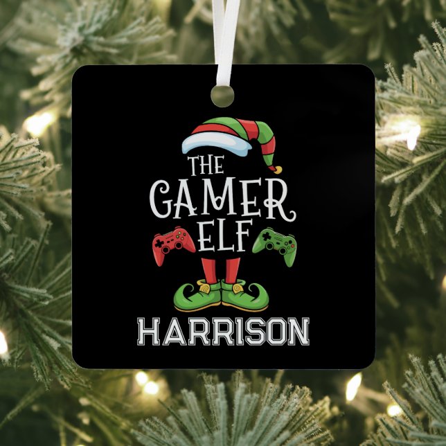 Personalized Gamer Elf Christmas Video Gaming  Metal Ornament (Insitu)