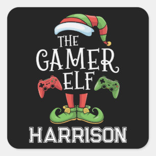 Personalized Gamer Elf Christmas Video Gaming Square Sticker