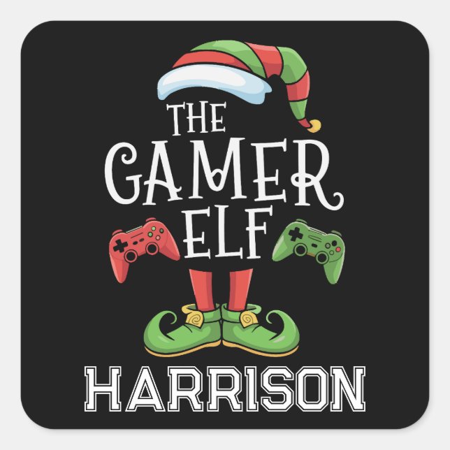 Personalized Gamer Elf Christmas Video Gaming  Square Sticker (Front)