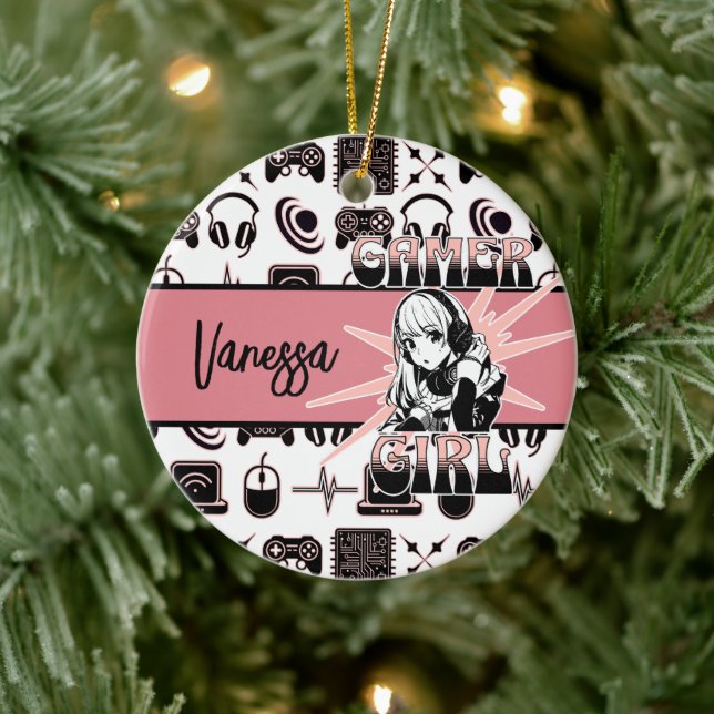 Personalized Gamer Girl | Gaming  Ceramic Ornament (Tree)