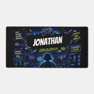 Personalized Gamer Neon Gaming Setup Desk Mat