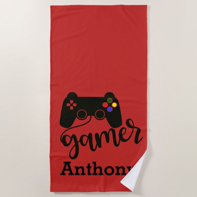 Personalized Gamer Video Game Controller Beach Towel (Front)
