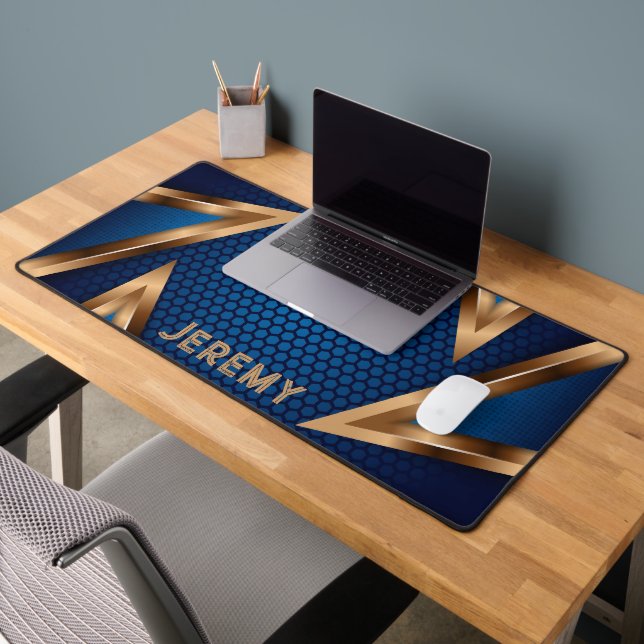 Personalized Gamers Blue Copper Abstract Desk Mat (Office 2)