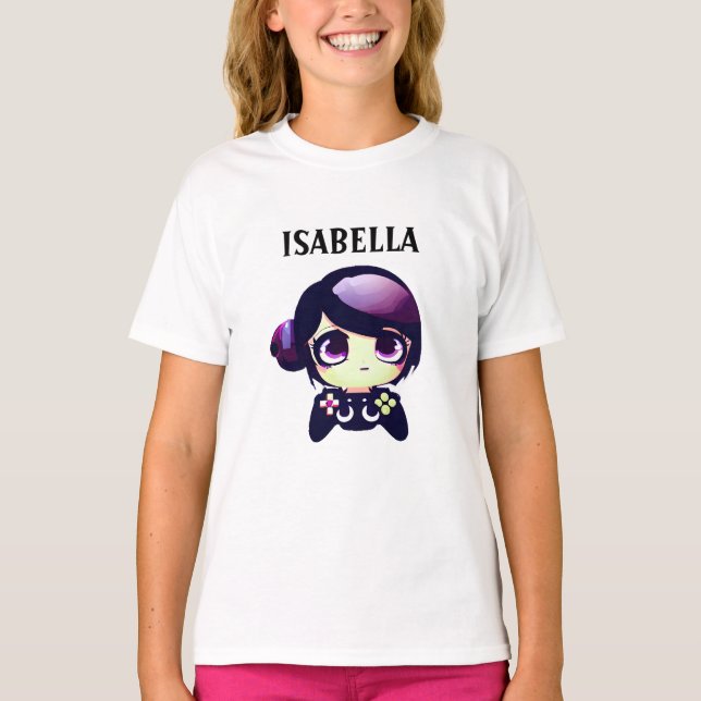 Personalized Gaming Kawaii Anime Girl Gamer T-Shirt (Front)