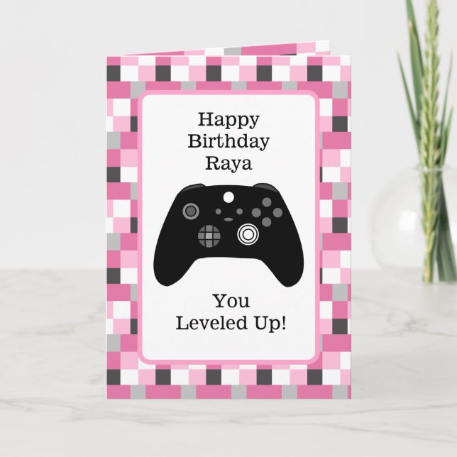 Personalized Gaming Themed Birthday Card for Girl (Front)