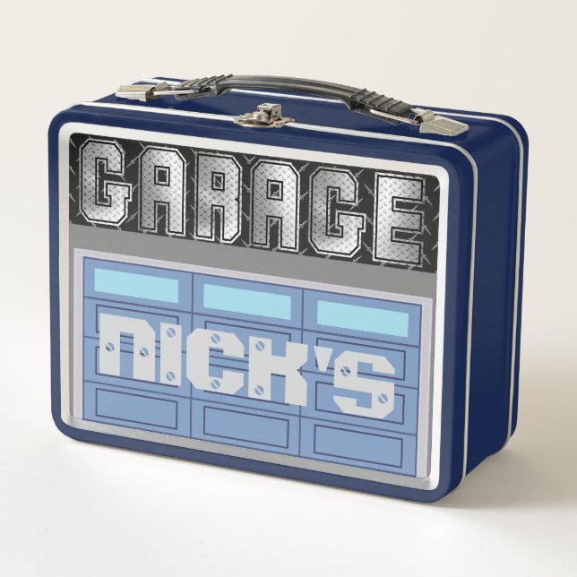 Personalized Garage Life Metal Lunch Box (Front)