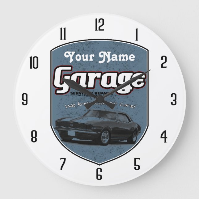Personalized Garage Sign with Camaro Large Clock (Front)