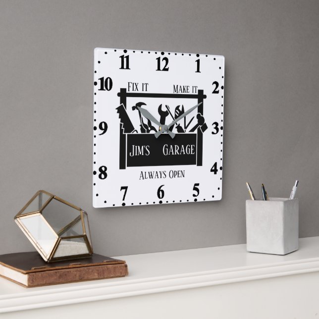 Personalized garage  square wall clock (Office)
