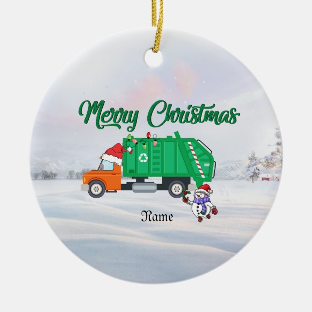 Personalized Garbage Truck Christmas Ornament (Front)