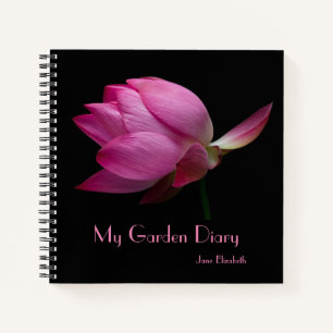 Personalized Garden Diary with Pink Flower on Notebook